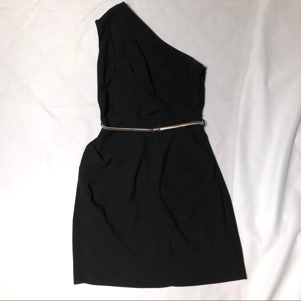 Black one Shoulder Dress with Pockets